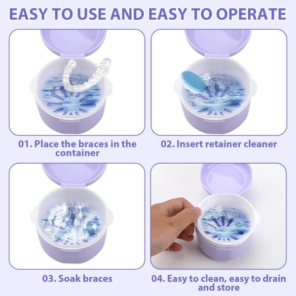 Caja para Dentaduras Postizas con Filtro y Cestillo, Contenedor de Ortodoncia en PP Ecológico, Funda para Aparato Dental, Higiene y Almacenamiento Eficaz(morado) - Image 6