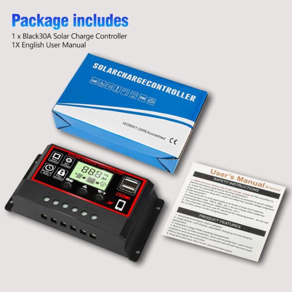 Depvko Controlador de carga solar 30A, regulador inteligente de batería de panel solar negro con doble puerto USB de 12V/24V PWM regulador de carga solar, parámetro automático, pantalla LCD ajustable - Image 8