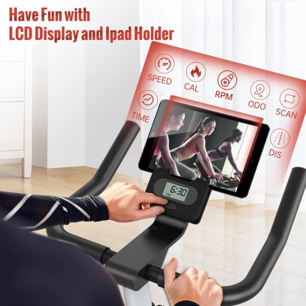 PASYOU Bicicleta Estática Magnética para Bici en Casa con Correa de Transmisión con Pantalla de RPM y Soporte para IPAD - Capacidad de Peso de 150 KG Negro - Image 4