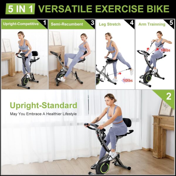 LINBOLUSA Bicicleta estática de interior para personas mayores, bicicleta estática plegable 5 en 1 con resistencia magnética de 16 niveles y paseo en tres posiciones, capacidad de 300 libras, volante - Image 4