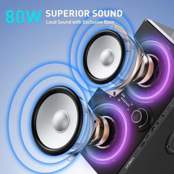 TPBEAT Altavoz Bluetooth Potente, 80W Party Altavoz Bluetooth inalámbrico, con Luces, Supergraves, Altavoz portatil estéreo TWS de Alto Volumen de 100 dB, para Fiestas, Camping - Image 2