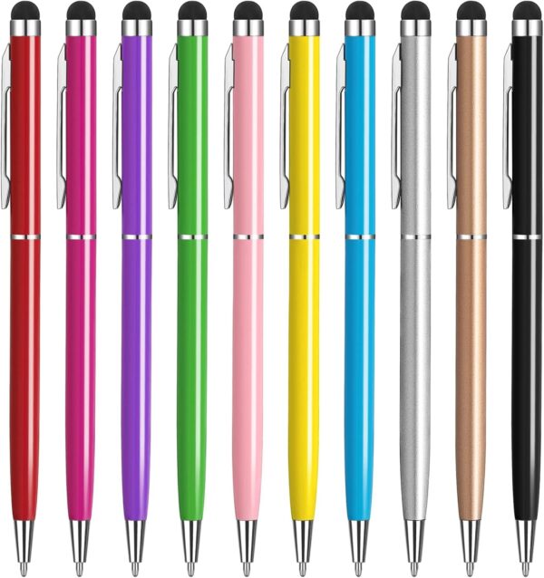 Lápiz para Tablet [10 Colores] Lápiz táctil y bolígrafo de Tinta Negra 2 en 1 para Todos los teléfonos móviles, tabletas, iPhone i-Pad Pro Air Mini, Reloj Inteligente Samsung Galaxy Microsoft Surface