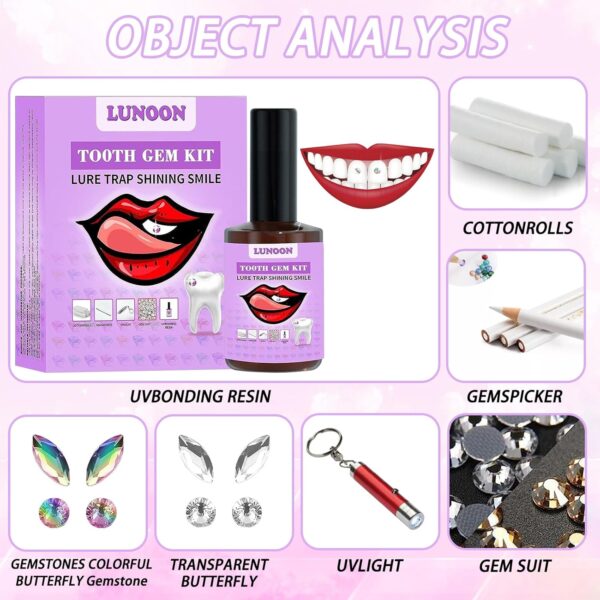 Tooth Gems Kit Gemas Diamante Dientes Kit Dentales De Gemas Para Dientes Juego De Decoración De Dientes De Joyería Adornos De Dientes Para Mujeres Gemas Kit Con 2 Pares De Gemas Mariposa - Image 2