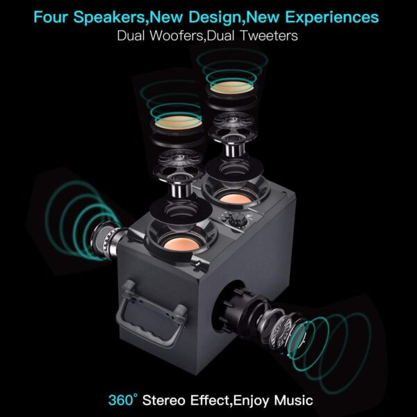 Supniu - Altavoz Bluetooth, 60 W, altavoz inalámbrico portátil, con doble bajo, Bluetooth 5.0, inalámbrico, 100 pies, potente soporte de altavoz al aire libre, radio FM para el hogar en pleno - Image 3