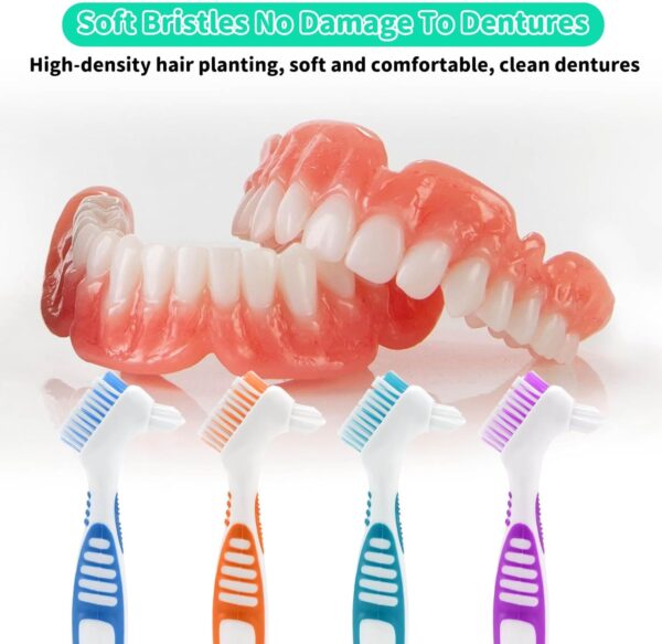 Simsky Juego de Cepillos de Limpieza de Dentadura, 4 Piezas Portátiles Limpieza de Prótesis, Cepillo con Cerdas de Doble Capas y Mango de Goma Ergonómica, para Limpiar Dientes Falsos (4 Colores) - Image 7