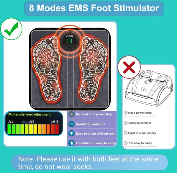 Masajeador de Pies Eléctrico, Masajeador pies con Tecnología EMS para Circulación y 6 Modos, 20 Niveles de Intensidad Ajustable para Alivio del Dolor Masajeador de pies para la relajación muscular - Image 8