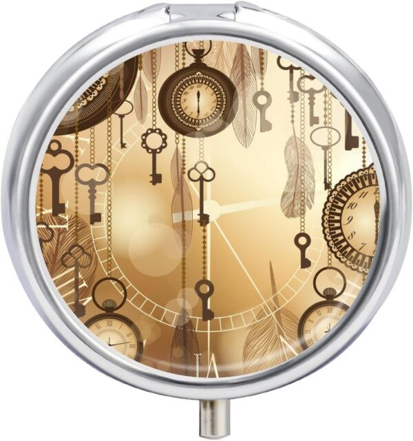 Reloj Vintage Pastillero Portátiles De Viaje Dosificador De Comprimidos Organizador Medicación 5 cm