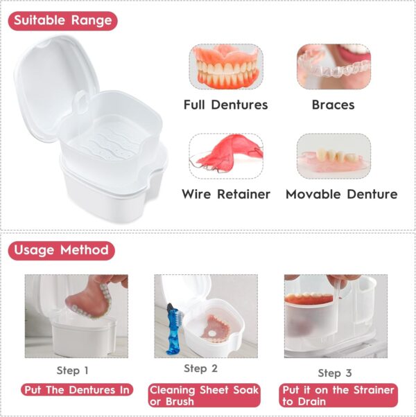 Juego de Caja de Prótesis Dentales Caja de Almacenamiento de Dientes Protésicos de Retenedor de Ortodoncia Juego de Limpieza de Prótesis Contenedor de Soporte de Prótesis para Viajes(2 Cajas, Cepillo) - Image 7