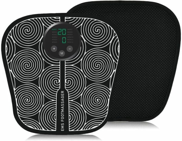 Jetking Masajeador de pies, EMS Masajeador Eléctrico para Pies, 12 Modos 18 Intensidad Masajeador Plantar Plegable Portátil para Circulación Sanguínea y Alivio del Dolor Muscular