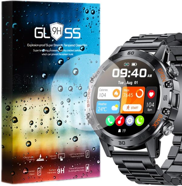 Compatible con [3 unidades protector] 9H Protector de pantalla de cristal templado compatible con BANGWEI Reloj inteligente hombre con Aod Mode 1,43 '' AMOLED (3 piezas)