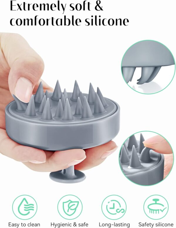 HEETA Masajeador Cuero Cabelludo para Cabello Mojado y Seco Cepillo de Masaje Suave para el Cuero Cabelludo, Cepillo para Champú con Cabezal de Silicona Suave para Exfoliación- Gris Cielo - Image 3