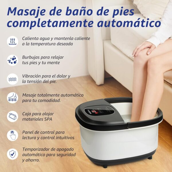 Masajeador de pies con masaje y calentamiento automático, baño de pies masajeador eléctrico, baño de pies con Shiatsu, modos de masaje de presión y amasado, funciones de vibración y burbuja - Image 2