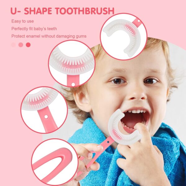 2 Cepillo de Dientes en Forma de U Para Niños, Cabezal de Cepillo Dientes de Silicona Suave, Cuidado Bucal de 360 ​​° Cepillo de Dientes Bebe, 2-12 Años - Image 3