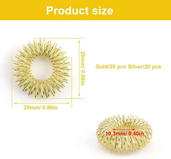 HJIAMA Anillos de Acupresión, 40 Piezas Anillo de Masaje de Dedos, Oro y Plata Esterilla Acupresion, Relajación de los Dedos, Anillo para el Dedo, Alivio del Estrés, para Masaje de Manos - Image 6