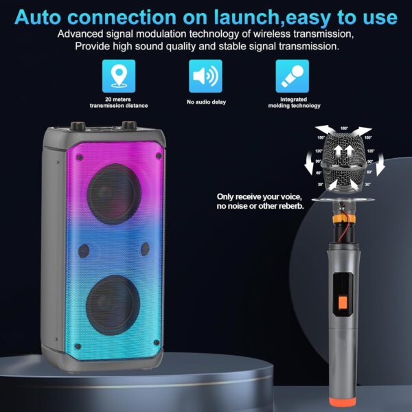 TAMPROAD Altavoces Bluetooth portátiles con subwoofer, Pico de 80 W, Potente, Gran Boombox Bluetooth inalámbrico con Sonido estéreo, micrófono, Luces LED (Q55-2 Mic) - Image 5