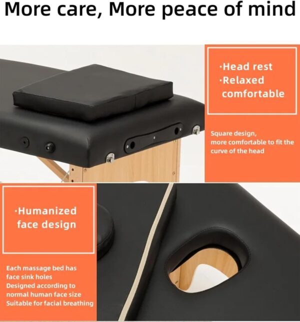 Cama de spa portátil para extensiones de pestañas y masajes, plegable, ajustable, ligera, incluye bolsa de transporte, 2 secciones, equipo profesional de salón de belleza - Image 6