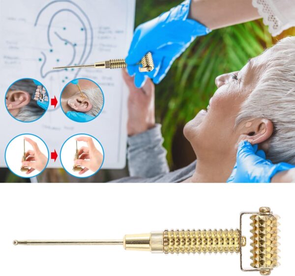 Alupre Rodillo de Masaje Facial, Sonda de Puntos de acupuntura del oído, Sonda Facial Acupoints Primavera Aguja de Masaje de Rodillos para Cuerpo, oído y Facial(Oro) - Image 2