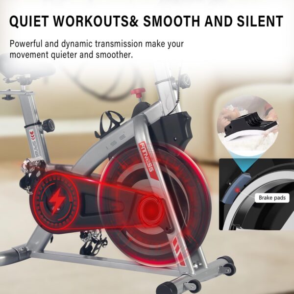 ISE Bicicleta Estática Indoor con Resistencia inercial Ajustable, Bicicleta Estatica Profesional con Sensor de Pulso/Pantalla/Soporte para teléfono, Sillín y Asa Ajustables,Silenciosa,Fitness En Casa - Image 3