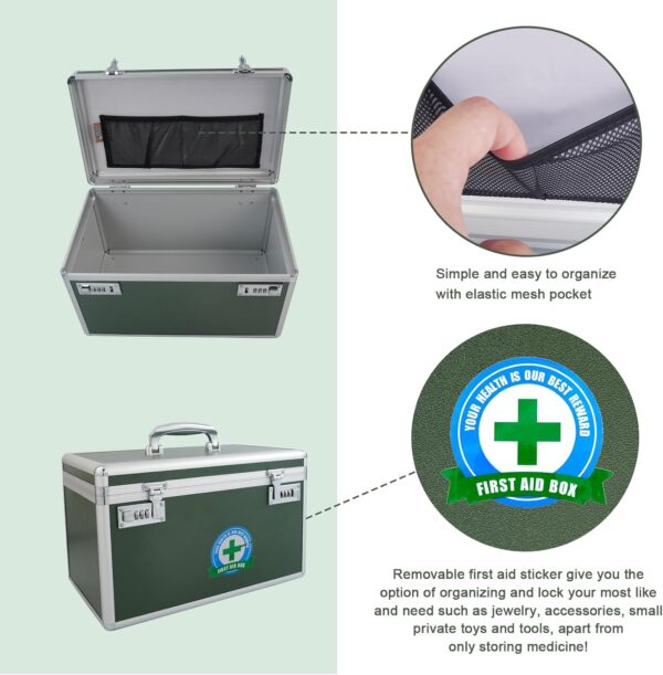 Caja de bloqueo de medicamentos con combinación, caja de almacenamiento de medicamentos con cerradura, caja de primeros auxilios vacía, caja de seguridad con cerradura de seguridad, organizador - Image 4