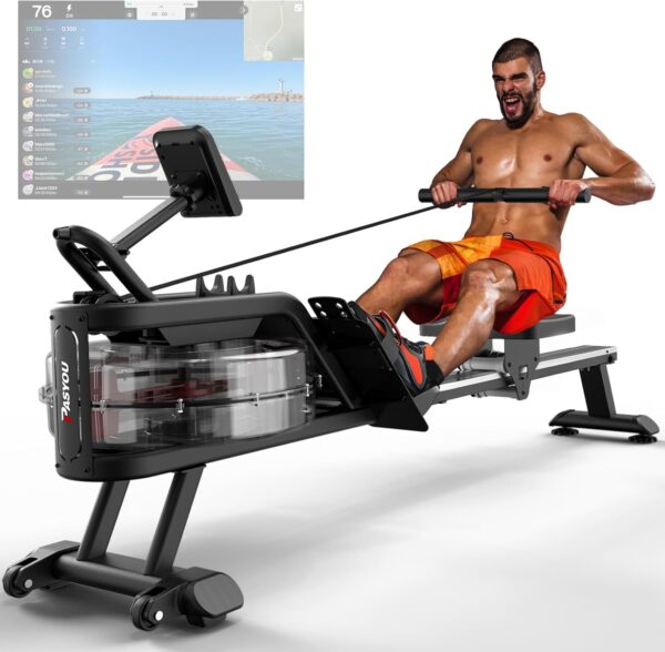 PASYOU Máquina de Remo para Casa, Capacidad de Peso de 160KG, Máquina de Remo con Función Bluetooth, Monitor LCD, Soporte para iPad,Entrenamiento Cardiovascular (PW30)