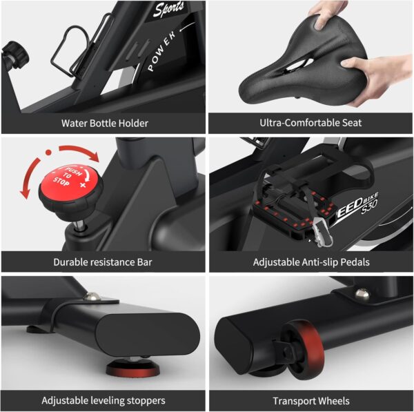 PASYOU Bicicleta Estática Magnética para Bici en Casa con Correa de Transmisión con Pantalla de RPM y Soporte para IPAD - Capacidad de Peso de 150 KG Negro - Image 5