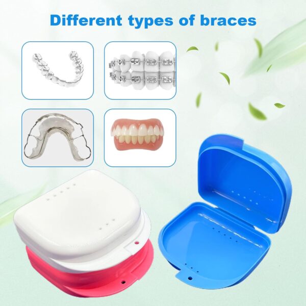 EUPSIIU 3 Piezas Caja Ortodoncia, Caja Dentadura, Caja de Dientes para Proteger Los Dientes con Agujeros de Ventilación, Caja Ferula, para Dentadura Postiza, Férula, Retenedor (Blanco, Azul, Rosa) - Image 5