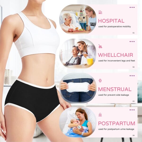 Carer Ropa Interior de Mujer para la Incontinencia, Slip para Mujer Lavable Algodón Adulto con Almohadilla Absorbente Diseñado para Mujeres con Incontinencia Leve Negro Talla S - Image 7