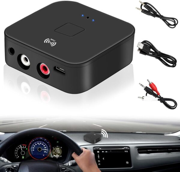 Receptor NFC Bluetooth 5.0, adaptador de audio Bluetooth para estéreo, adaptador de audio inalámbrico HiFi con conector AUX RCA de 3,5 mm para productos digitales con función Bluetooth/NFC