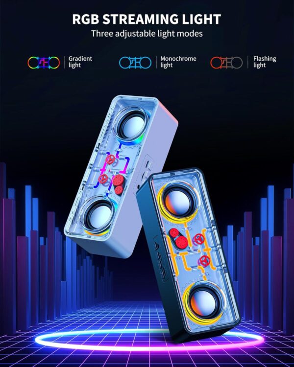 JAMELO Altavoz Bluetooth, Altavoz Portátil con Diseño Transparente, Luz de Transmisión, TWS, Tarjeta TF, AUX, Altavoz Exterior para Fiesta, Camping, Playa, Viajes, Senderismo, Blanco - Image 3