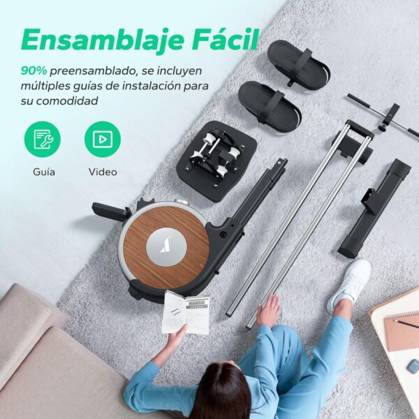 MERACH Máquina de Remo Autoalimentada Mejorada, Máquina de Remo Magnética Ecológica para Uso Doméstico con 16 Niveles de Resistencia, Capacidad de Carga de 160KG, Fitness Verde - Image 7