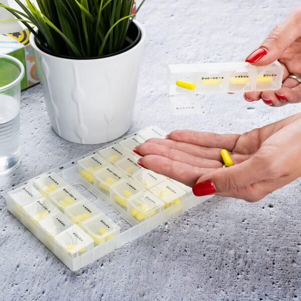 Pastillero Semanal Tomas Diarias Compartimentos Organizador de Medicamentos Caja de Pastillas Organizador de pastillas portátil 7 días (17x11x1,8cm) - Image 6