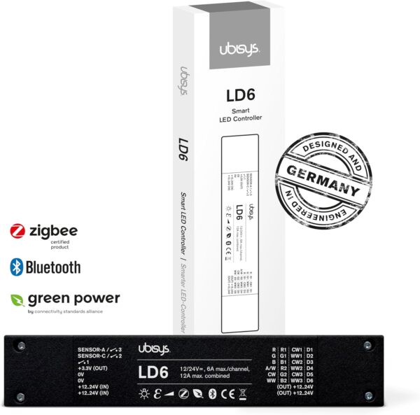 ubisys Controlador LED LD6: Zigbee/Bluetooth | 12/24 V | RGBW, blanco sintonizable o monocolor | hasta 6 luces - Image 2