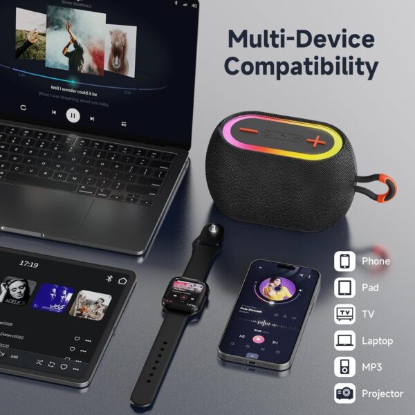 JYX Altavoz Bluetooth Potente 15W, Altavoz Inalámbrico Portátil Impermeable IPX5, Emparejamiento TWS, Dura 24 Horas, con Luz RGB, AUX y TF YH - Image 3