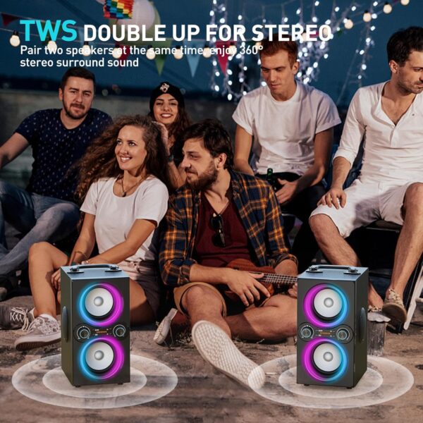 TPBEAT Altavoz Bluetooth Potente, 80W Party Altavoz Bluetooth inalámbrico, con Luces, Supergraves, Altavoz portatil estéreo TWS de Alto Volumen de 100 dB, para Fiestas, Camping - Image 4