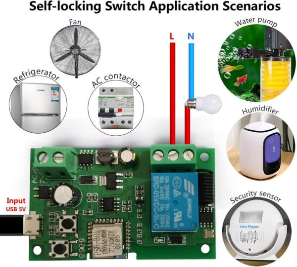 Jane Eyre WiFi Instant Relay Módulo de interruptor de bloqueo automático con 433 MHz RF Remote DIY Interruptor de puerta de garaje Aplicación Ewelink compatible con Alexa Google Assistant (1 CH) - Image 4