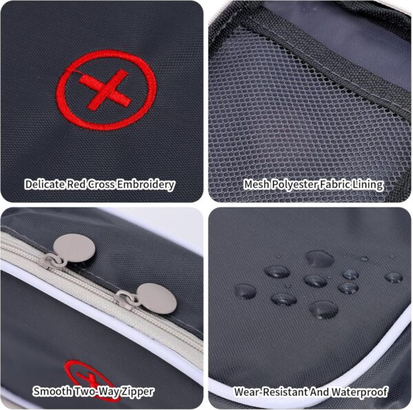 Bolsa de medicamentos portátil pequeña, mini bolsa de primeros auxilios, bolsa vacía de viaje, bolsa de almacenamiento médica para viajes, hogar, escuela, 13 x 10 x 4 cm (gris) - Image 2