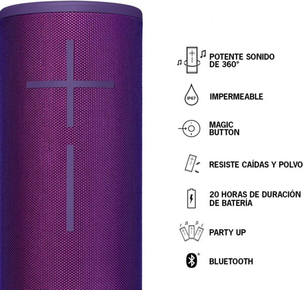 Ultimate Ears Megaboom 3 Altavoz Portátil Inalámbrico Bluetooth, Graves Profundos, Impermeable, Flotante, Conexión Múltiple, Batería de 20 h, color Viola - Image 9