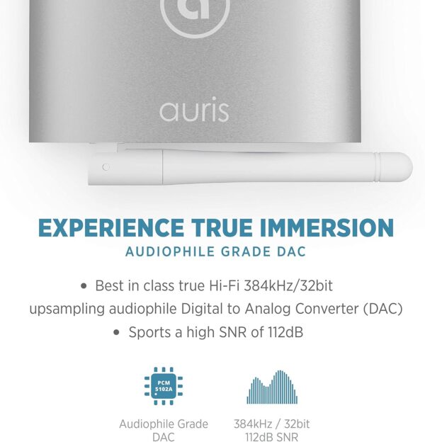 Auris Blume HD Receptor de música Bluetooth 5.0 Hi-Fi Adaptador de Audio inalámbrico con Audiophile DAC y aptX HD para Streaming a Home Stereo, Receptor AV o Amplificador estéreo - Image 5