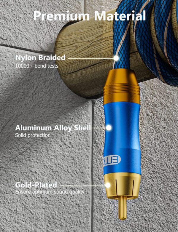 Cable de Audio RCA para Subwoofer Cable Coaxial Digital con Conector RCA Macho a RCA Macho Subwoofer Receptor AV Amplificador Cine de Casa (2M, Coaxial Digital con Conector RCA, Azul) - Image 2