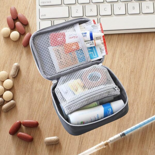 Bolsa de medicamentos portátil pequeña, mini bolsa de primeros auxilios, bolsa vacía de viaje, bolsa de almacenamiento médica para viajes, hogar, escuela, 13 x 10 x 4 cm (gris) - Image 7