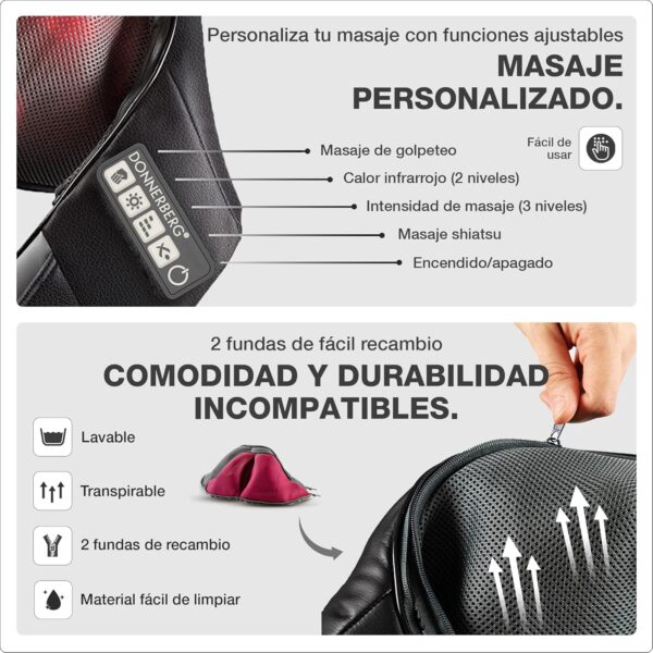 Donnerberg® Masajeador Cervical y Espalda Masajeador de Cuello con 2 tecnicas de Masaje Shiatsu y Tapping - Calor Infrarrojo Calidad alemana 7 AÑOS DE GARANTÍA- Regalo Ideal para ella/él - Image 3