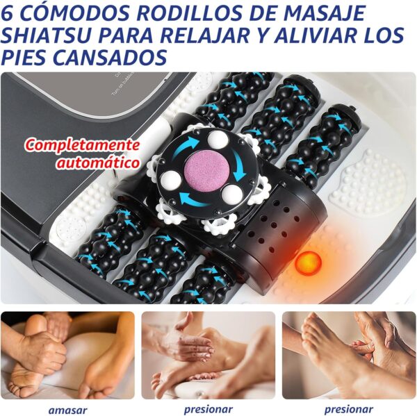 Masajeador de pies con masaje y calentamiento automático, baño de pies masajeador eléctrico, baño de pies con Shiatsu, modos de masaje de presión y amasado, funciones de vibración y burbuja - Image 4