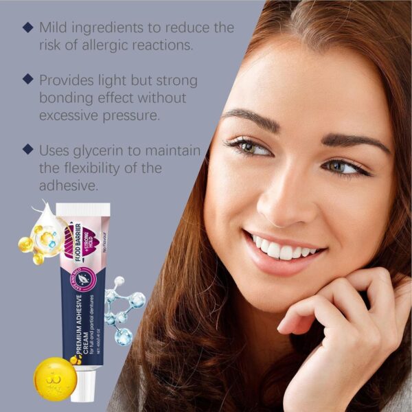 Uhngw Adhesivo para dentaduras postizas,Crema adhesiva para dentaduras postizas - Crema para dentaduras postizas de 40 g para una sujeción segura | Crema adhesiva de fijación fuerte durante todo el - Image 9