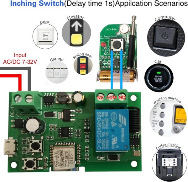 Jane Eyre WiFi Instant Relay Módulo de interruptor de bloqueo automático con 433 MHz RF Remote DIY Interruptor de puerta de garaje Aplicación Ewelink compatible con Alexa Google Assistant (1 CH) - Image 5