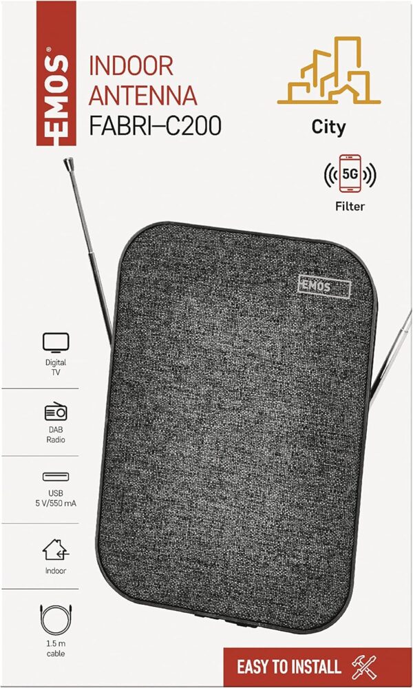 EMOS Antena Interior DVB-T2/Digital TV Antena/Diseño Antena Interior con Amplificador para HDTV, DVB-T/T2 TV/Receptor, máxima Calidad de señal Full HD J0687 - Image 2