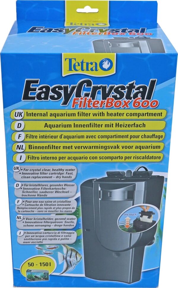 Tetra EasyCrystal FilterBox 600 Filtro Interior de Acuario con Compartimento para el Calentador, Procura Agua Cristalina y Saludable, Adecuado para Acuarios de 50 a 150 Litros