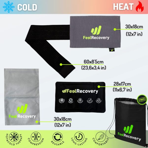 Bolsa de Gel para Frío y Calor Reutilizable (28x17 cm) Tobillos y Pies - Recuperación Lesiones Deportivas: Fracturas, Torceduras, Esguinces - Bolsa de Hielo con Cinta Elástica de Compresión y Funda - Image 2