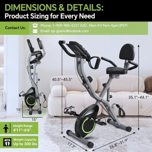 LINBOLUSA Bicicleta estática de interior para personas mayores, bicicleta estática plegable 5 en 1 con resistencia magnética de 16 niveles y paseo en tres posiciones, capacidad de 300 libras, volante - Image 5