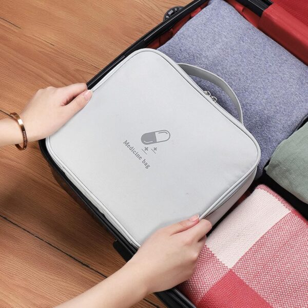 2 bolsas de medicamentos de gran capacidad, vacías, resistentes al agua, bolsa de primeros auxilios, bolsa de viaje, bolsa de medicamentos para viajes, hogar, oficina, oficina, gris - Image 5