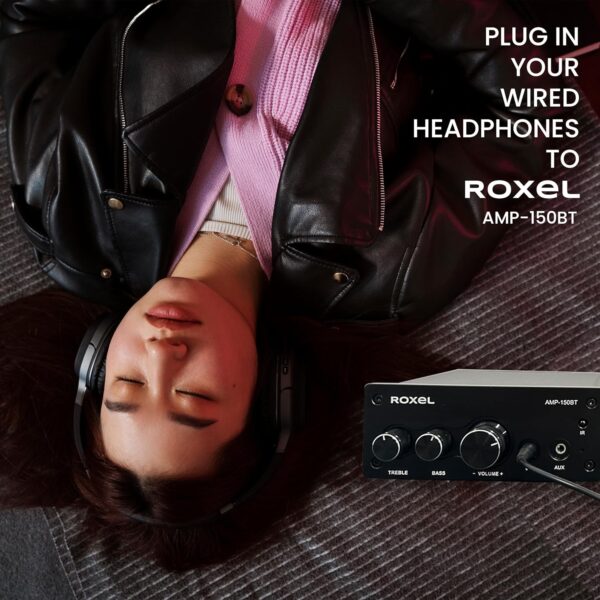 Roxel AMP-150BT Amplificador para receptor de audio estéreo Bluetooth de 2 canales, mini amplificador de alta fidelidad para altavoces de hasta 90 W x 2, con control de graves y agudos - Image 3